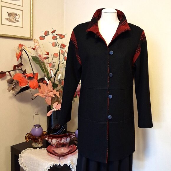 NWT Simon Chang Women's Black Wool Blend Lined Jacket Pea Coat Warm Outerwear L - Picture 3 of 13